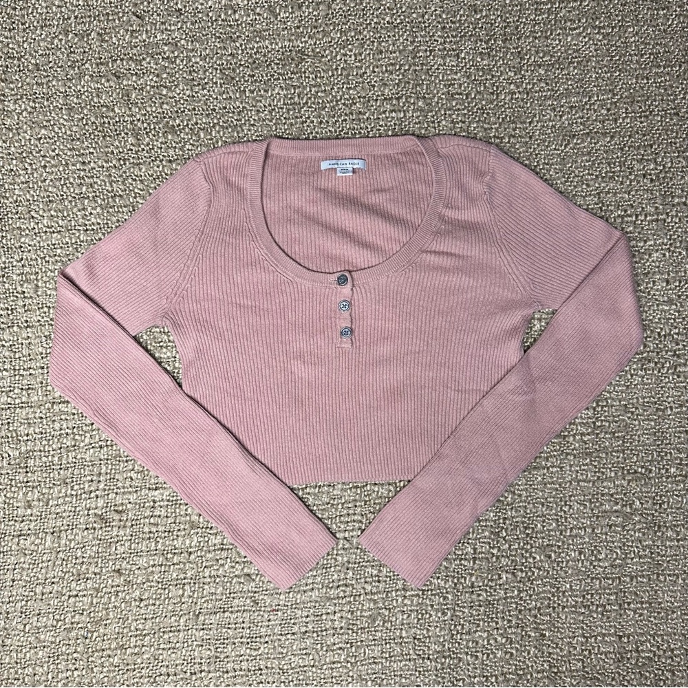 AMERICAN EAGLE Women’s Size Medium Light Pink Long Sleeve Crop Top